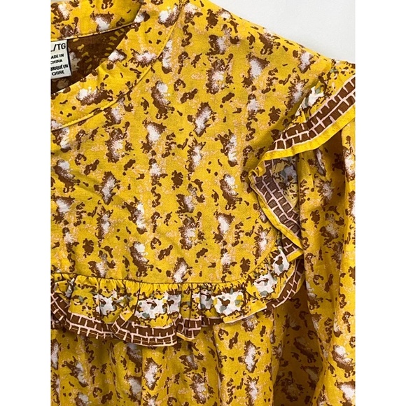 Joie Boho Peasant Top Women's Yellow Brown Floral Ruffle Puffed Sleeve XL Blouse - Picture 4 of 11